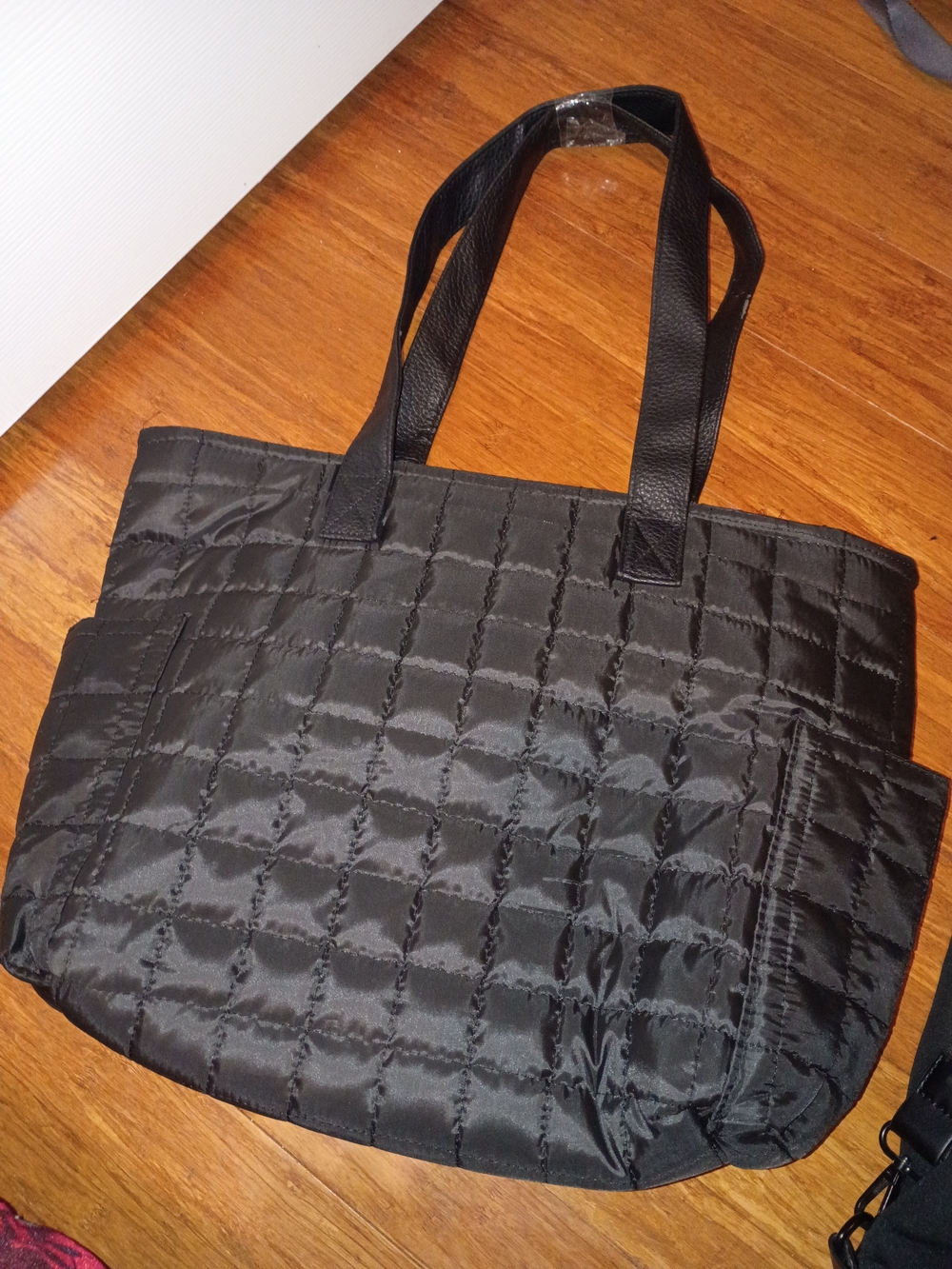 Quilted Black Tote Bag with Double Shoulder Straps